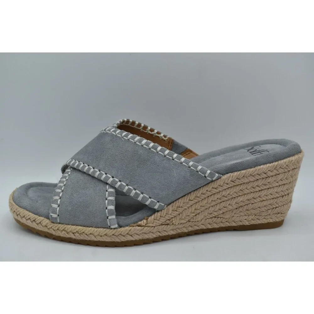 Sofft Women Size 8.5 Indie Blue Chambray Espadrille Wedge Open Toe Sandals Shoes